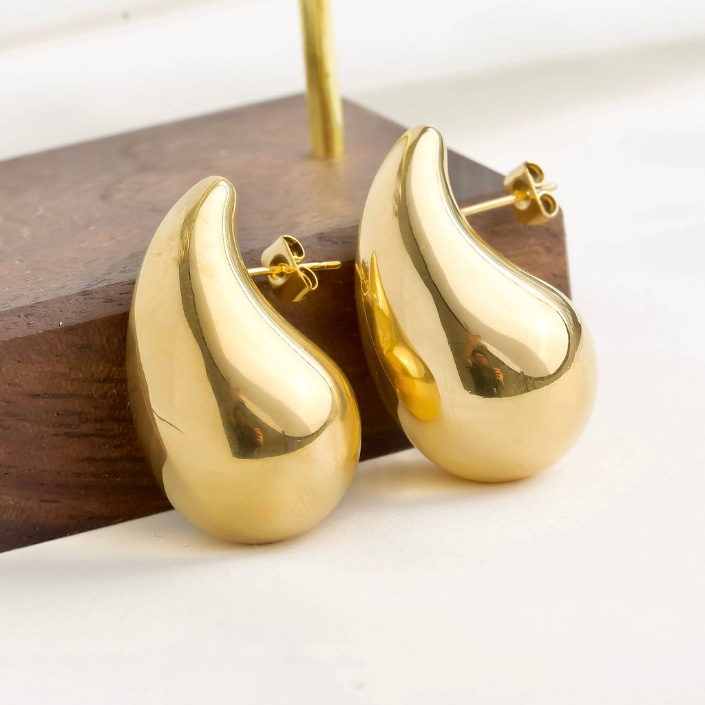 Chunky Hollow Drop Earrings- Lightweight Tear Drop Studs