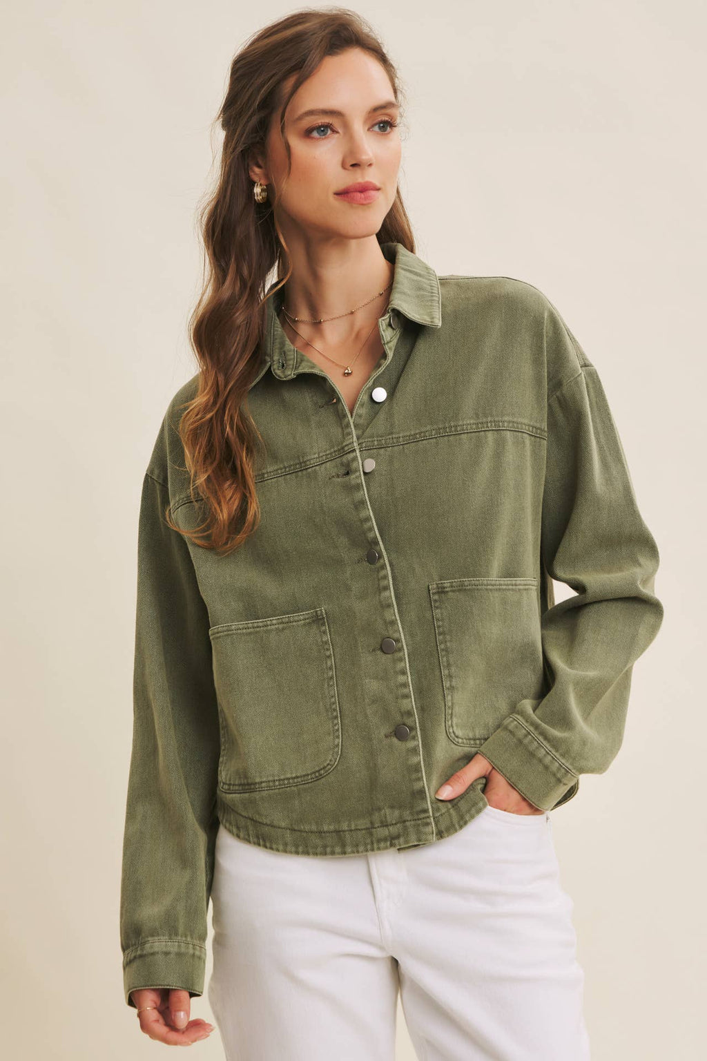 Washed Cotton Twill Utility Jacket In Oversized Fit