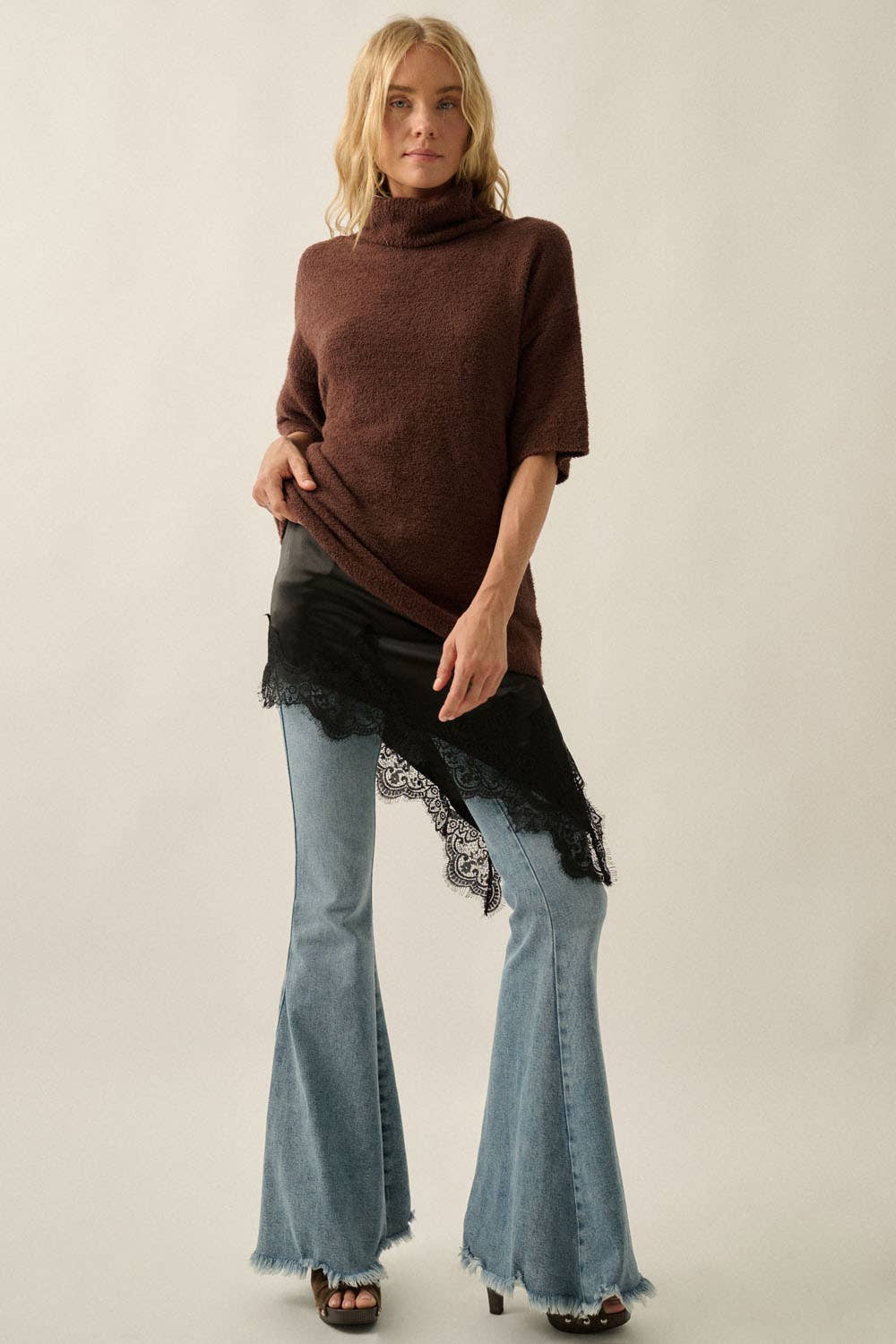 Short-Sleeve Cowl-Neck Sweater