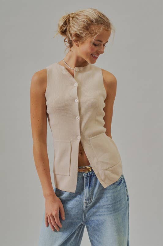 Button-Front Sweater Vest