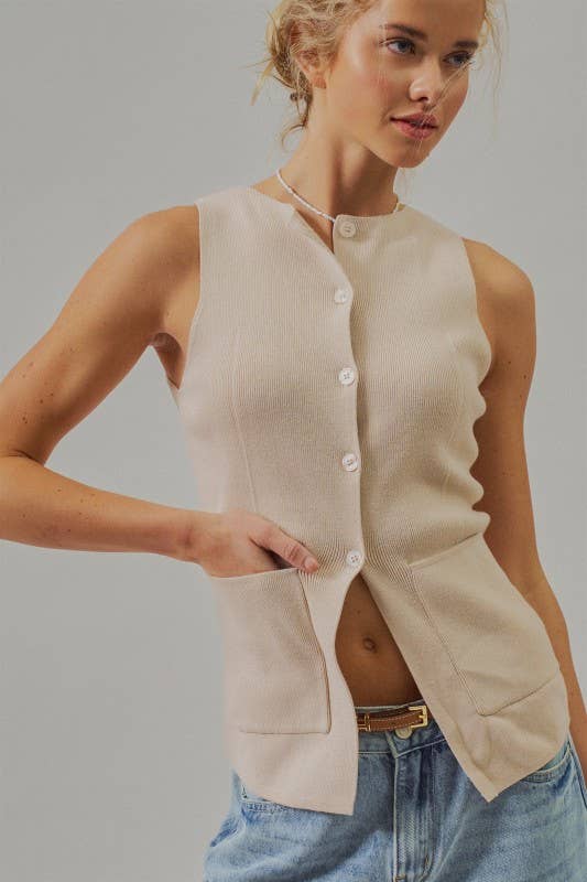 Button-Front Sweater Vest