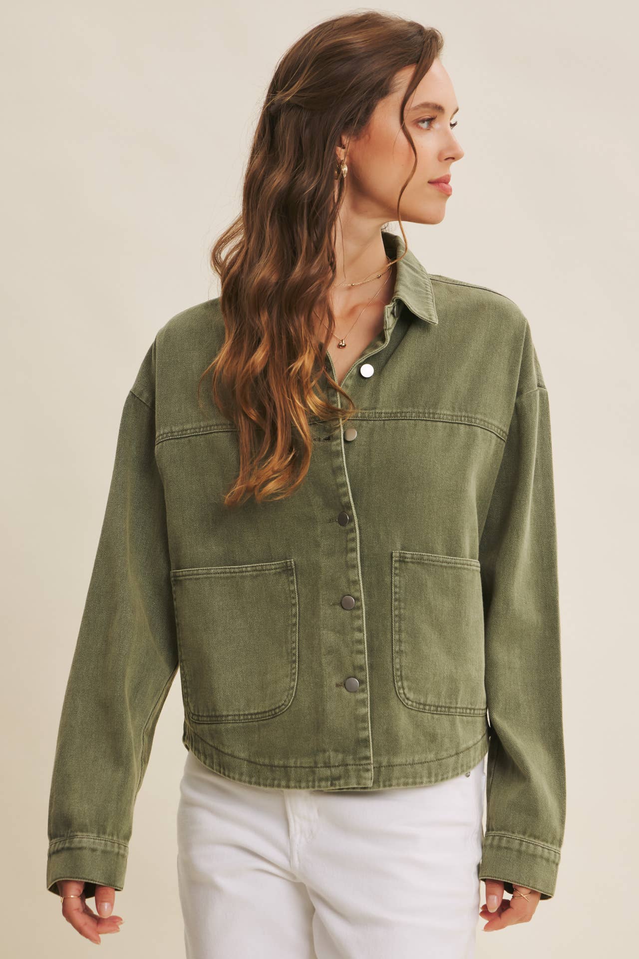 Washed Cotton Twill Utility Jacket In Oversized Fit