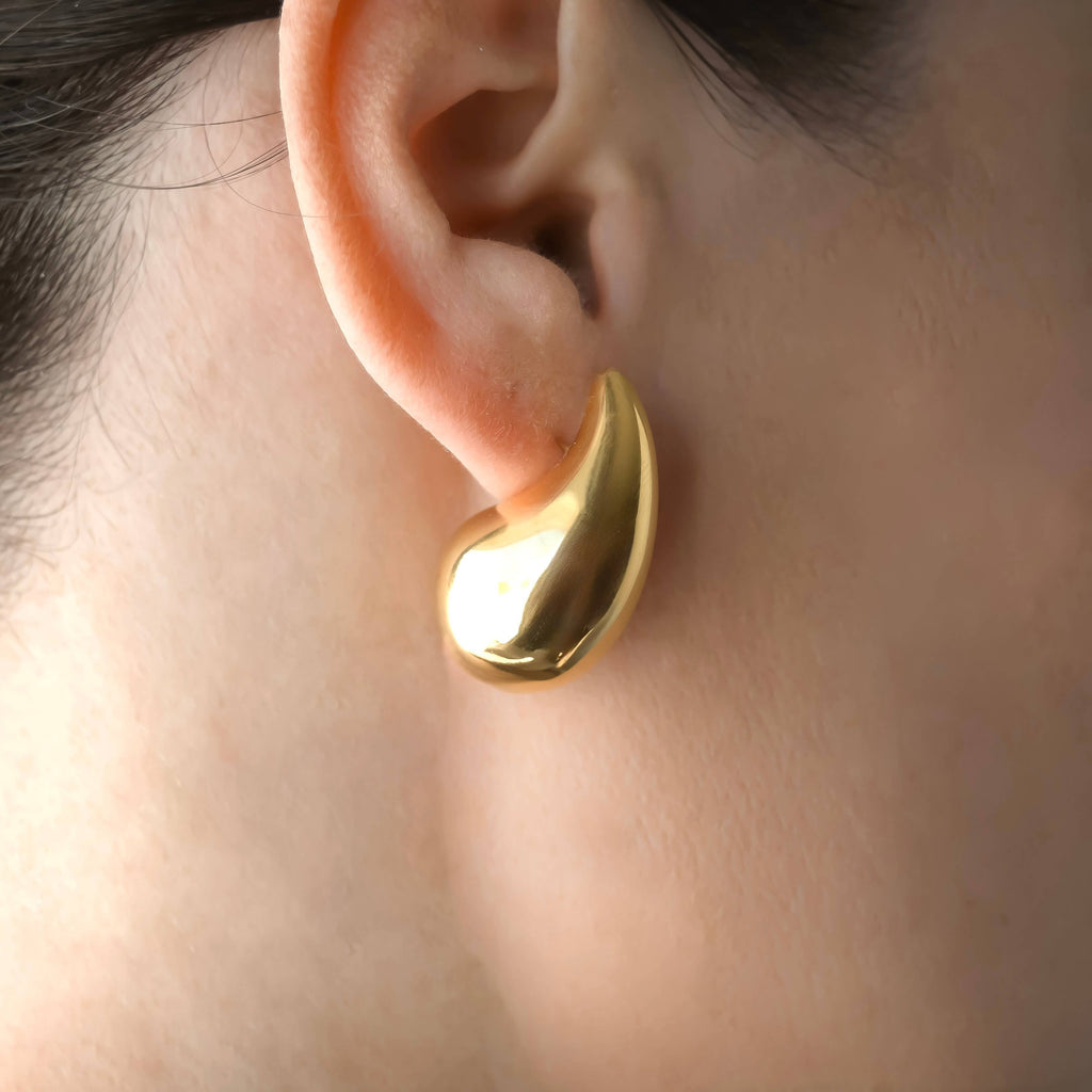 Chunky Hollow Drop Earrings- Lightweight Tear Drop Studs