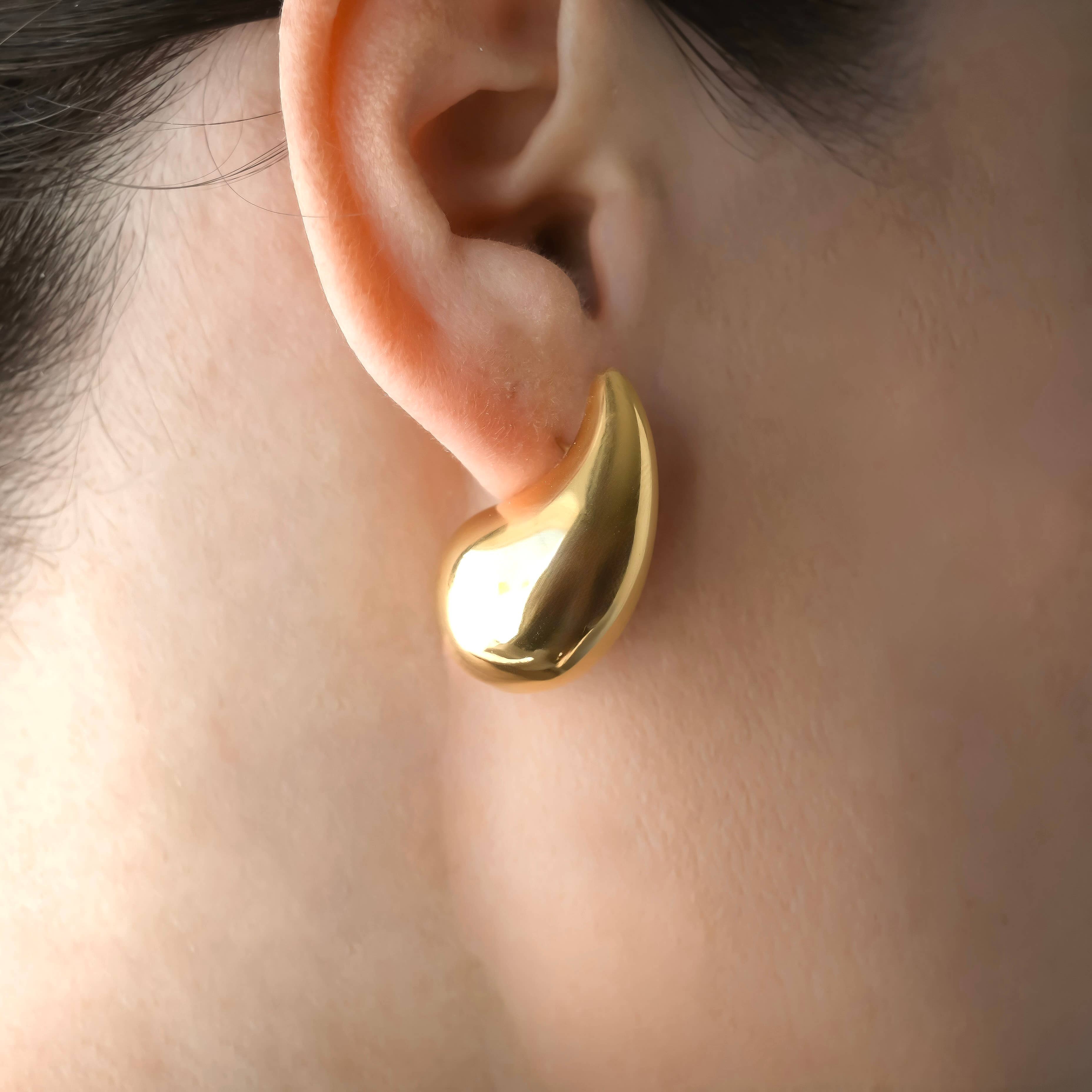 Chunky Hollow Drop Earrings- Lightweight Tear Drop Studs