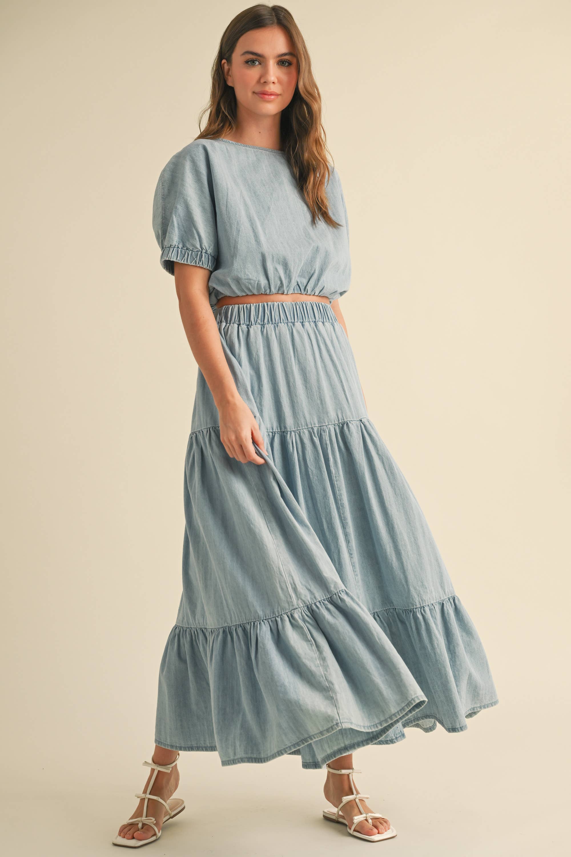 Tiered Denim Skirt