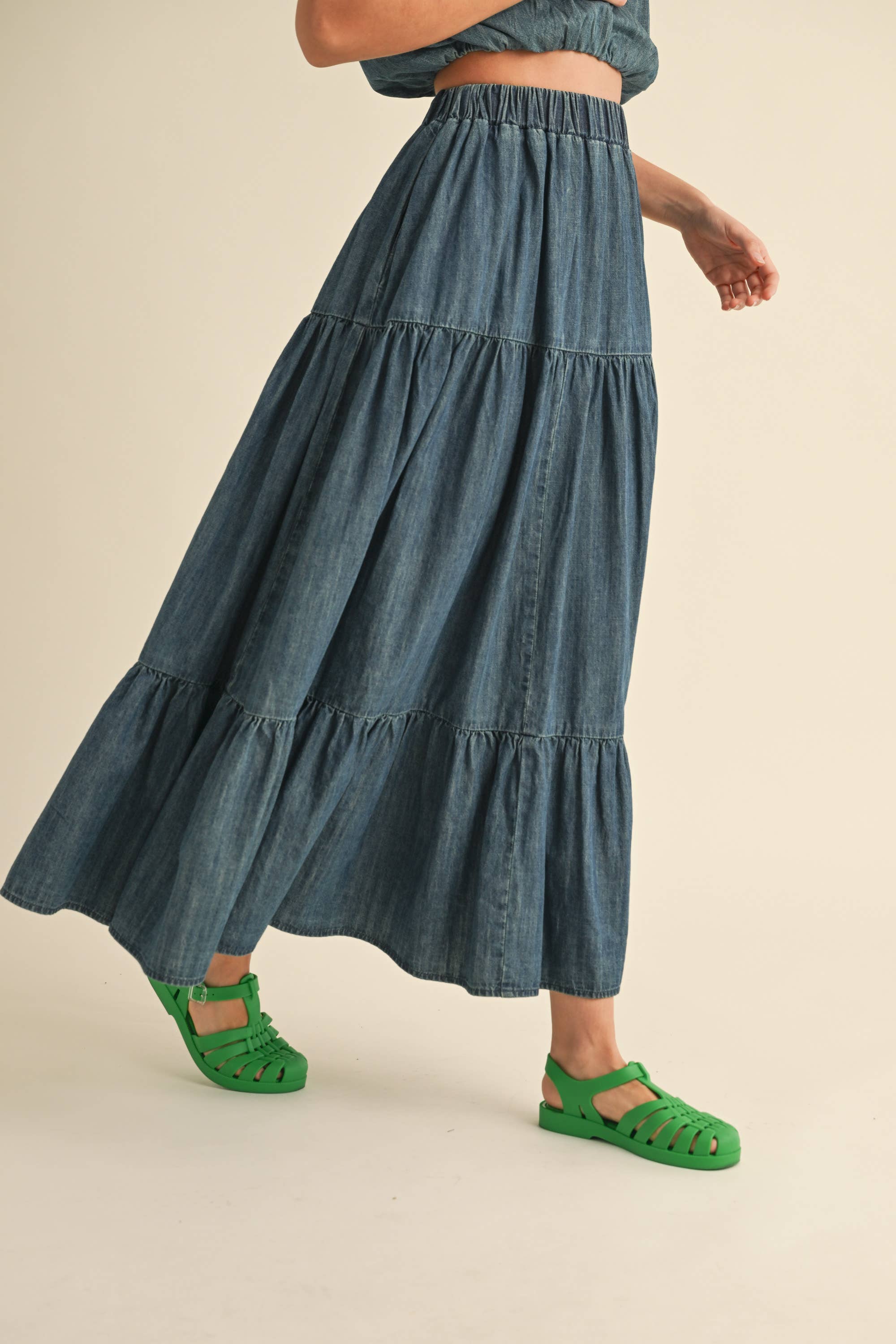 Tiered Denim Skirt