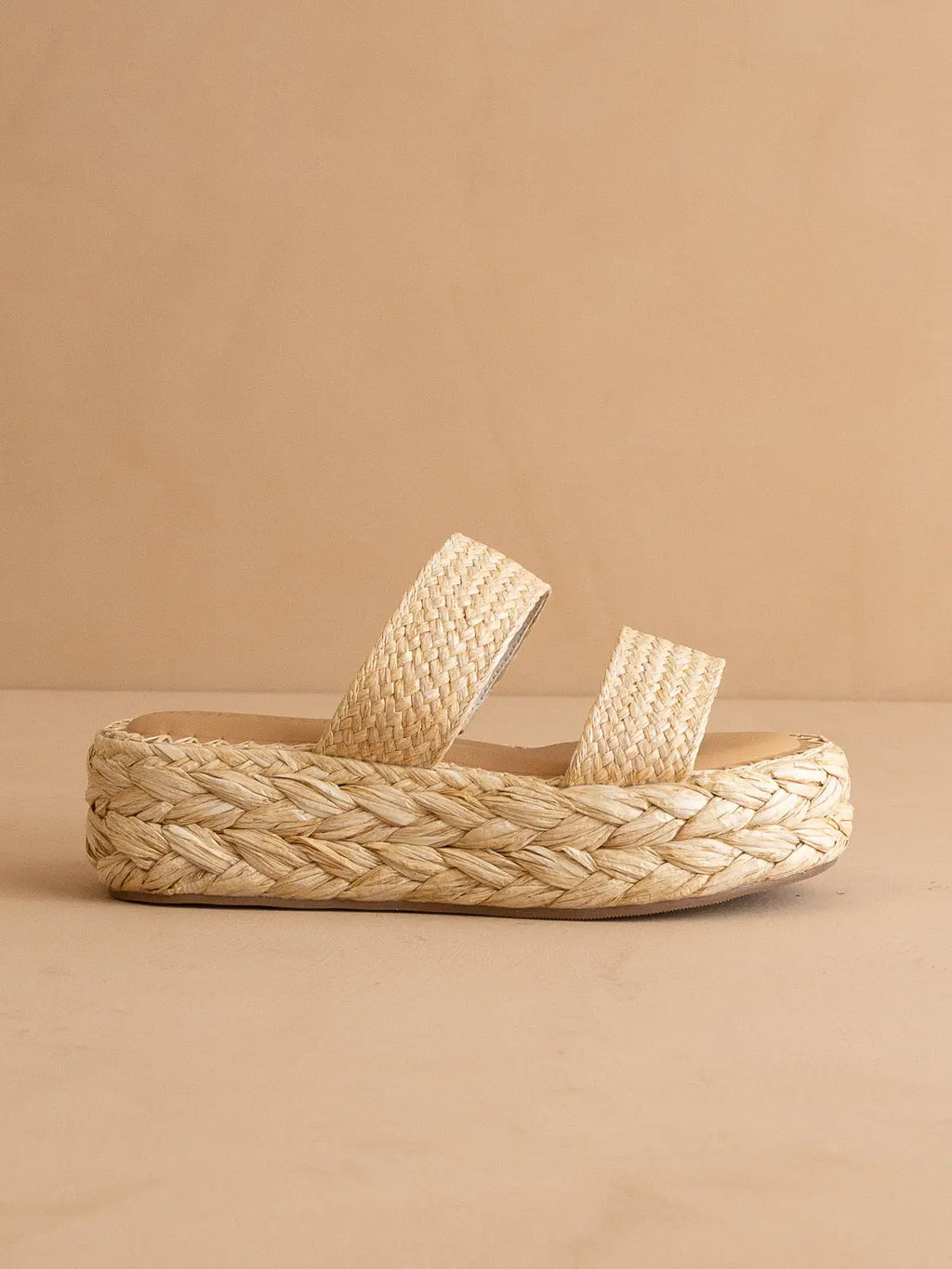 The Marley | Natural Basket Woven Double Strap Platform Slide