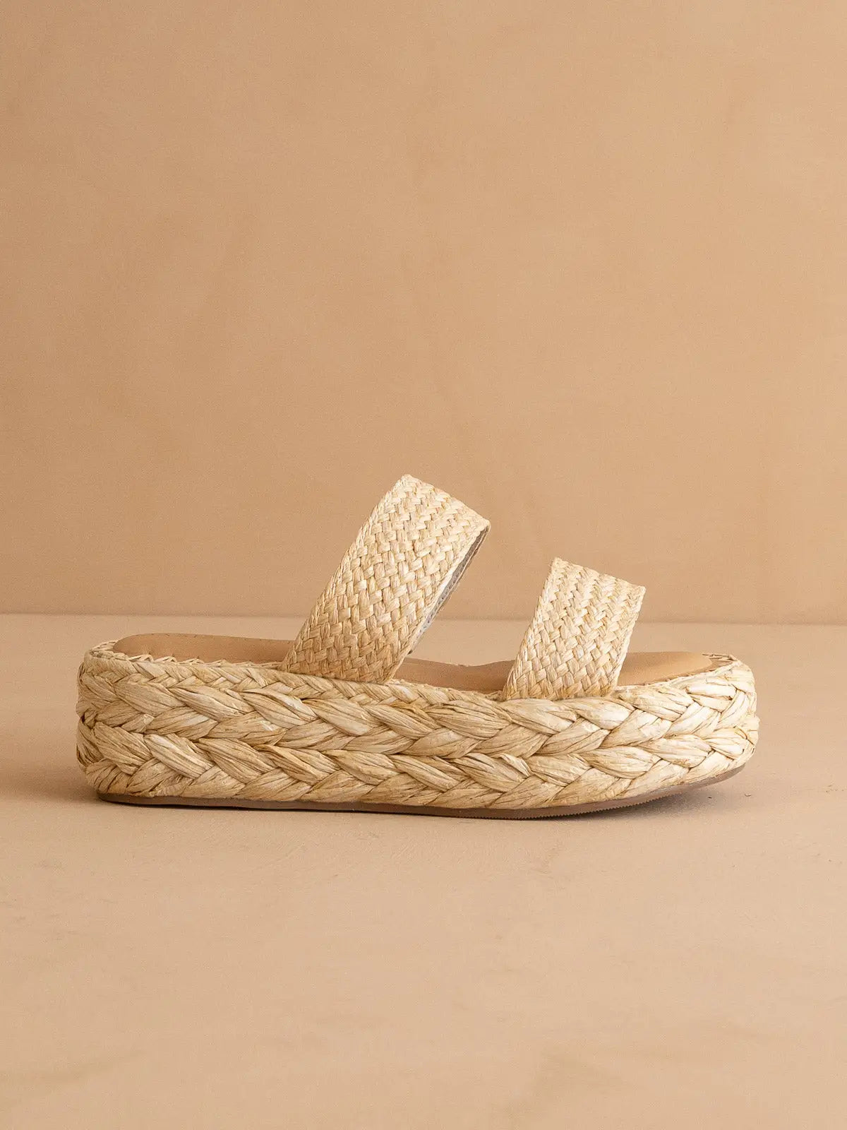 The Marley | Natural Basket Woven Double Strap Platform Slide