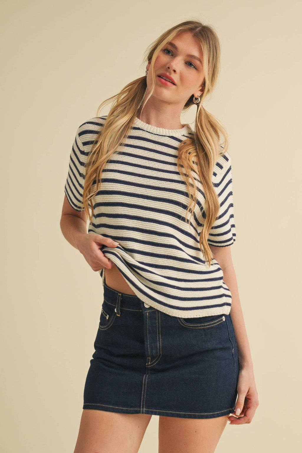 Short Sleeve Striped Sweater Top
