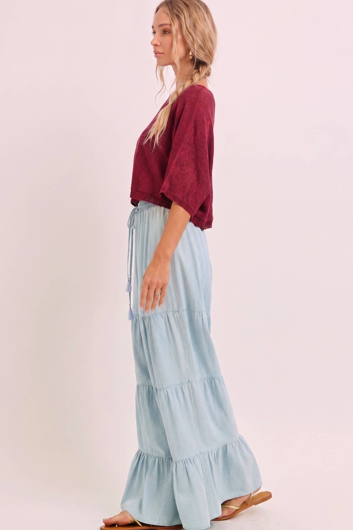 Boho Tiered Chambray Pants