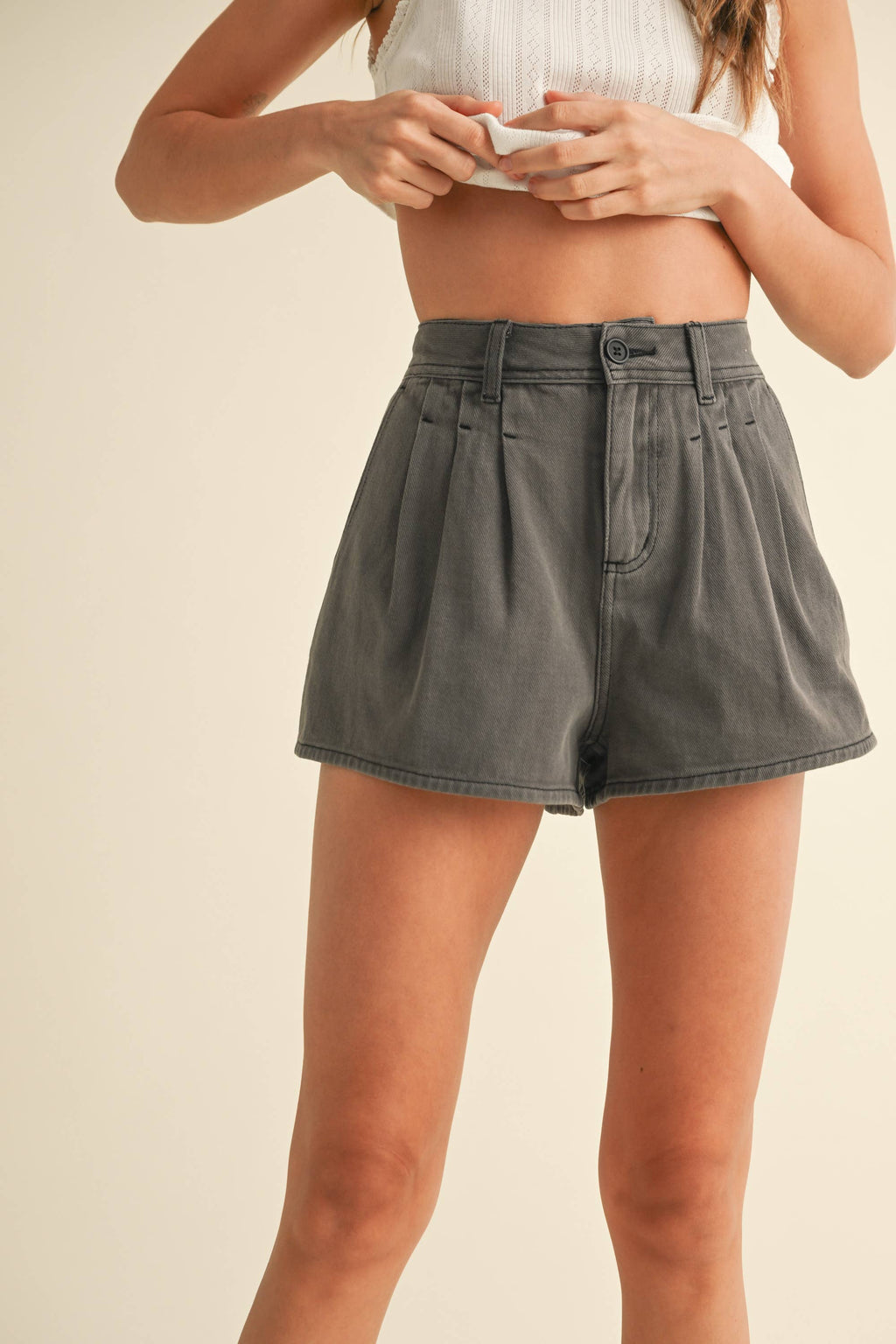 Pleated Front Detail Shorts