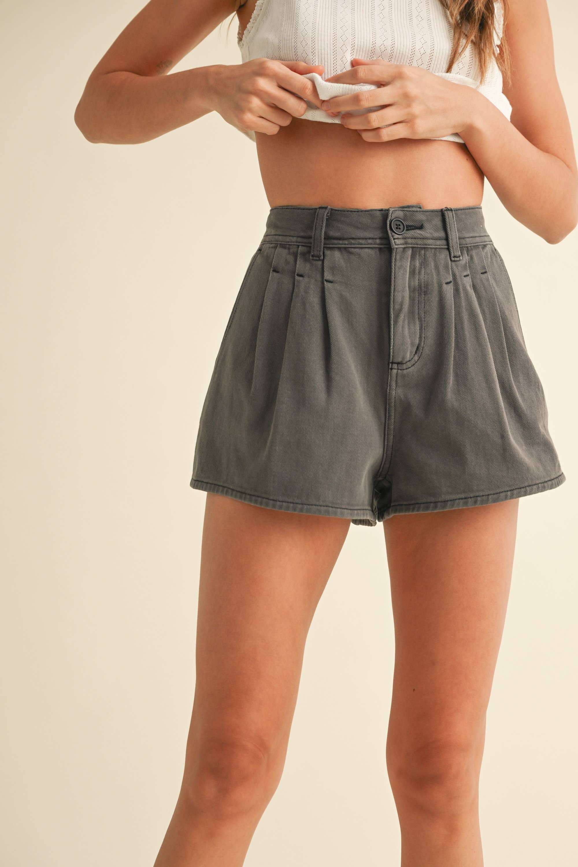 Pleated Front Detail Shorts