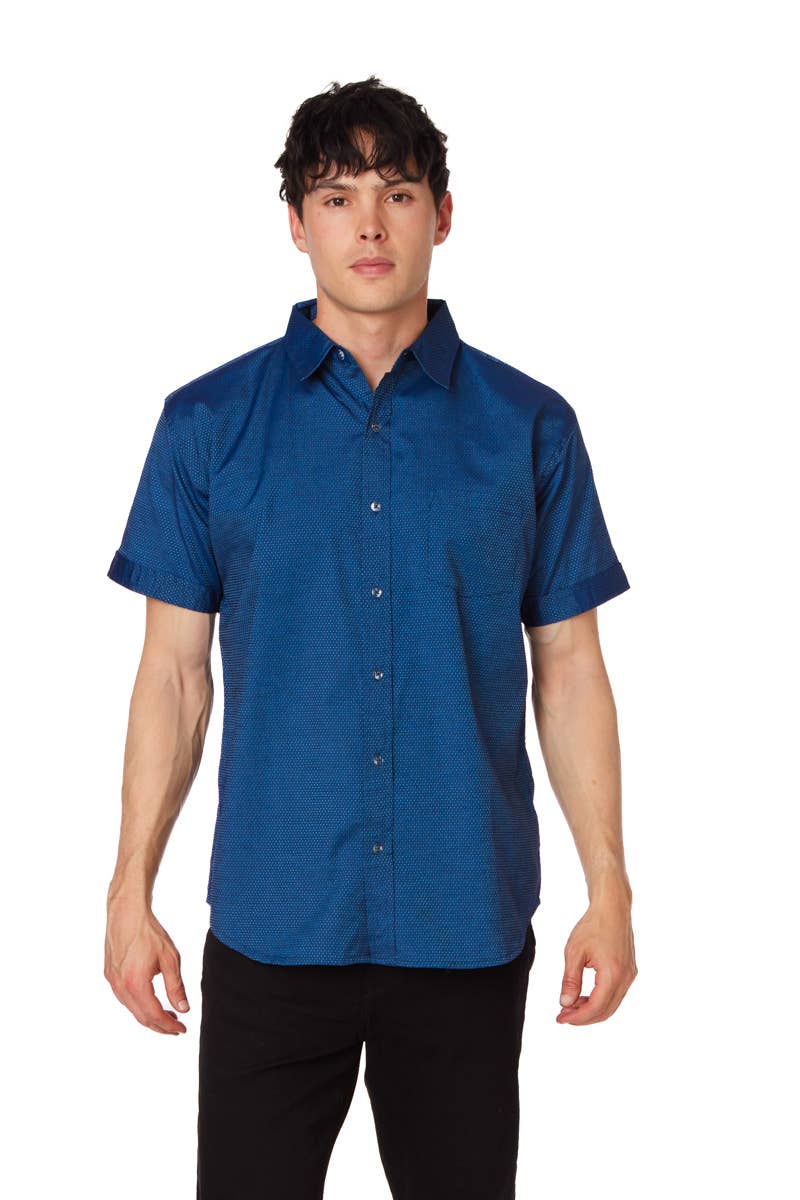 Men's Solid Chambray Cotton Short Sleeve Shirt