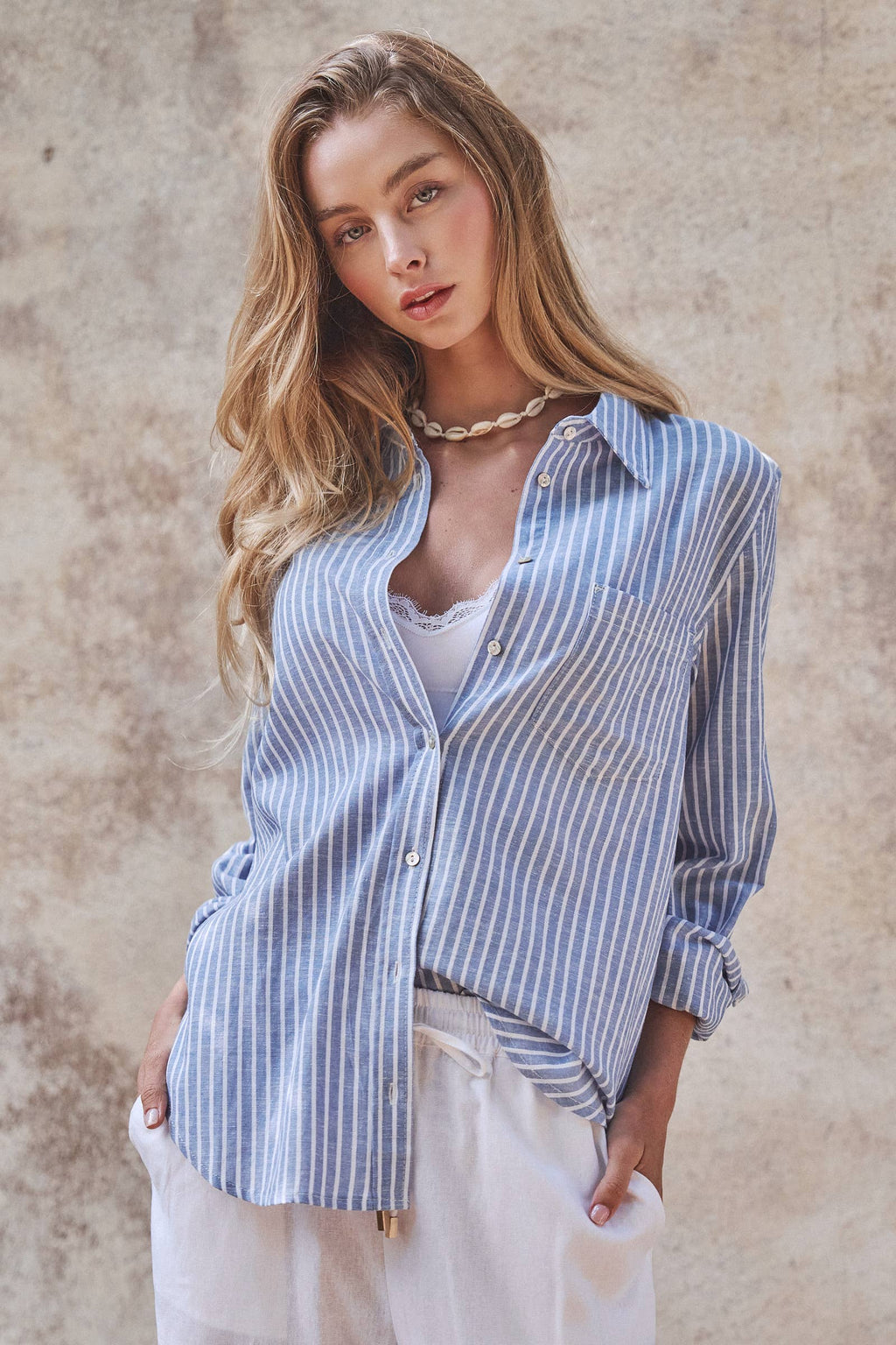 Coastal Striped Linen-Blend Button Down Shirt