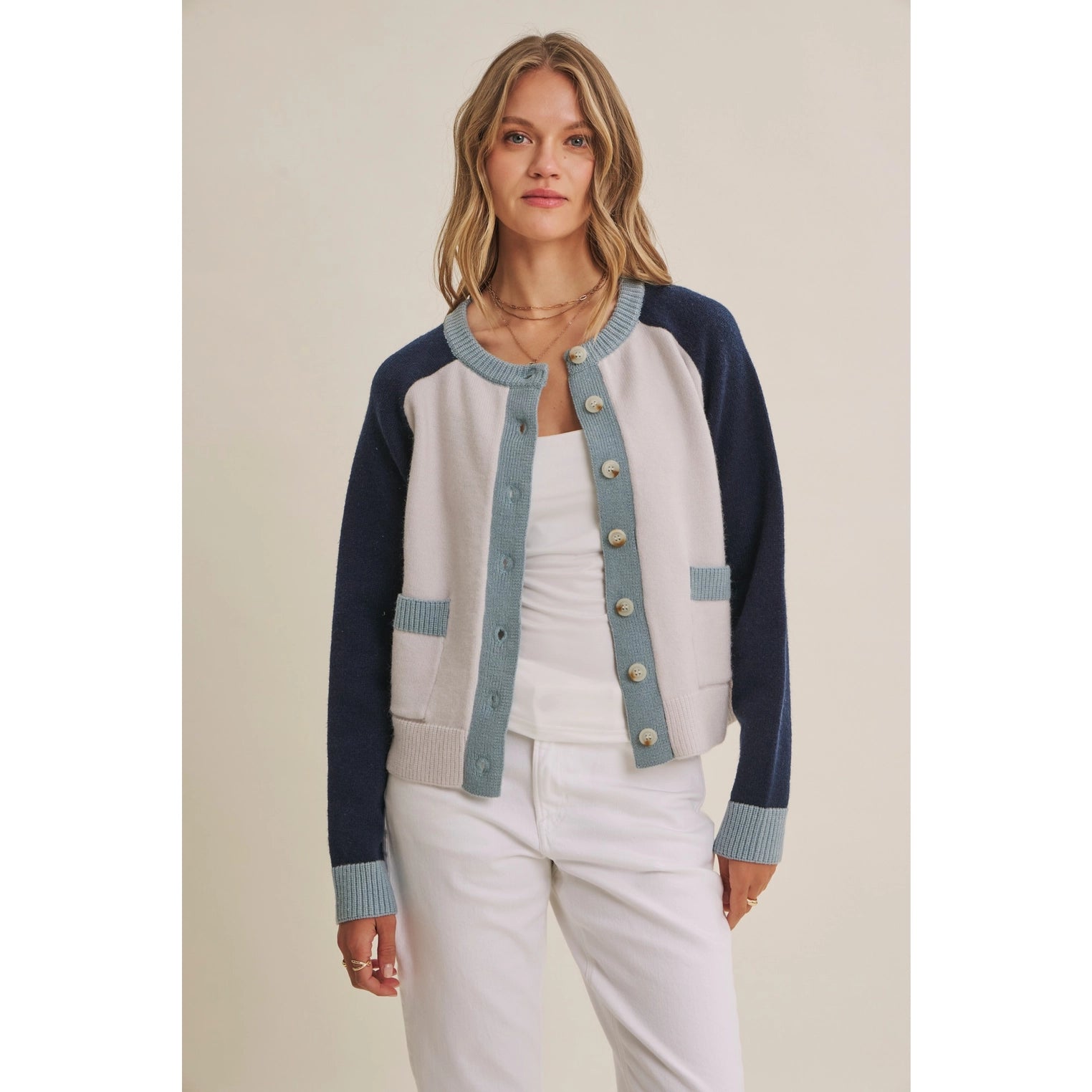 Morning Light Cafe Wool Blend Color Block Cardigan