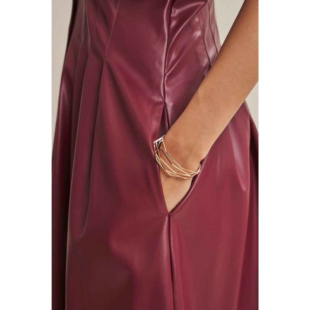 Slow City Lights Leather Pin Tuck Midi Dress