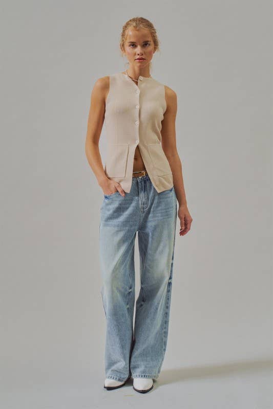 Button-Front Sweater Vest