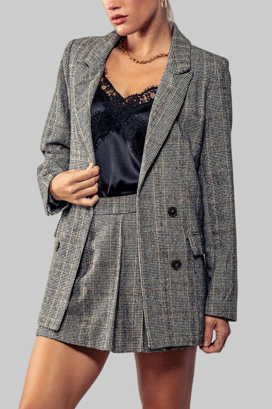 Oversized Double Breasted Plaid Statement Blazer