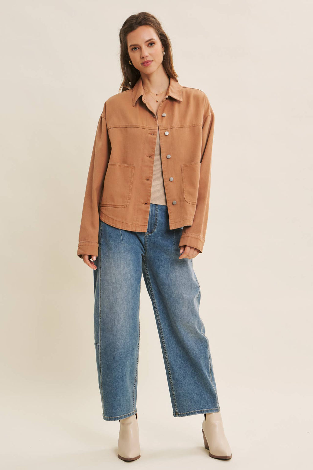 Washed Cotton Twill Utility Jacket In Oversized Fit