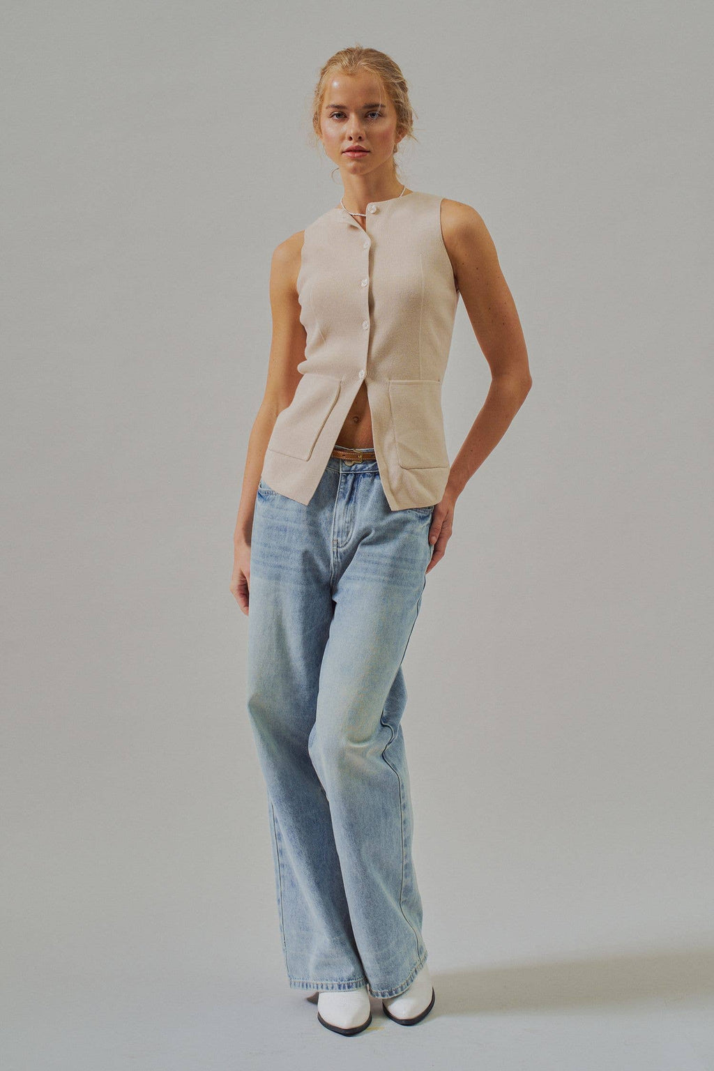 Button-Front Sweater Vest