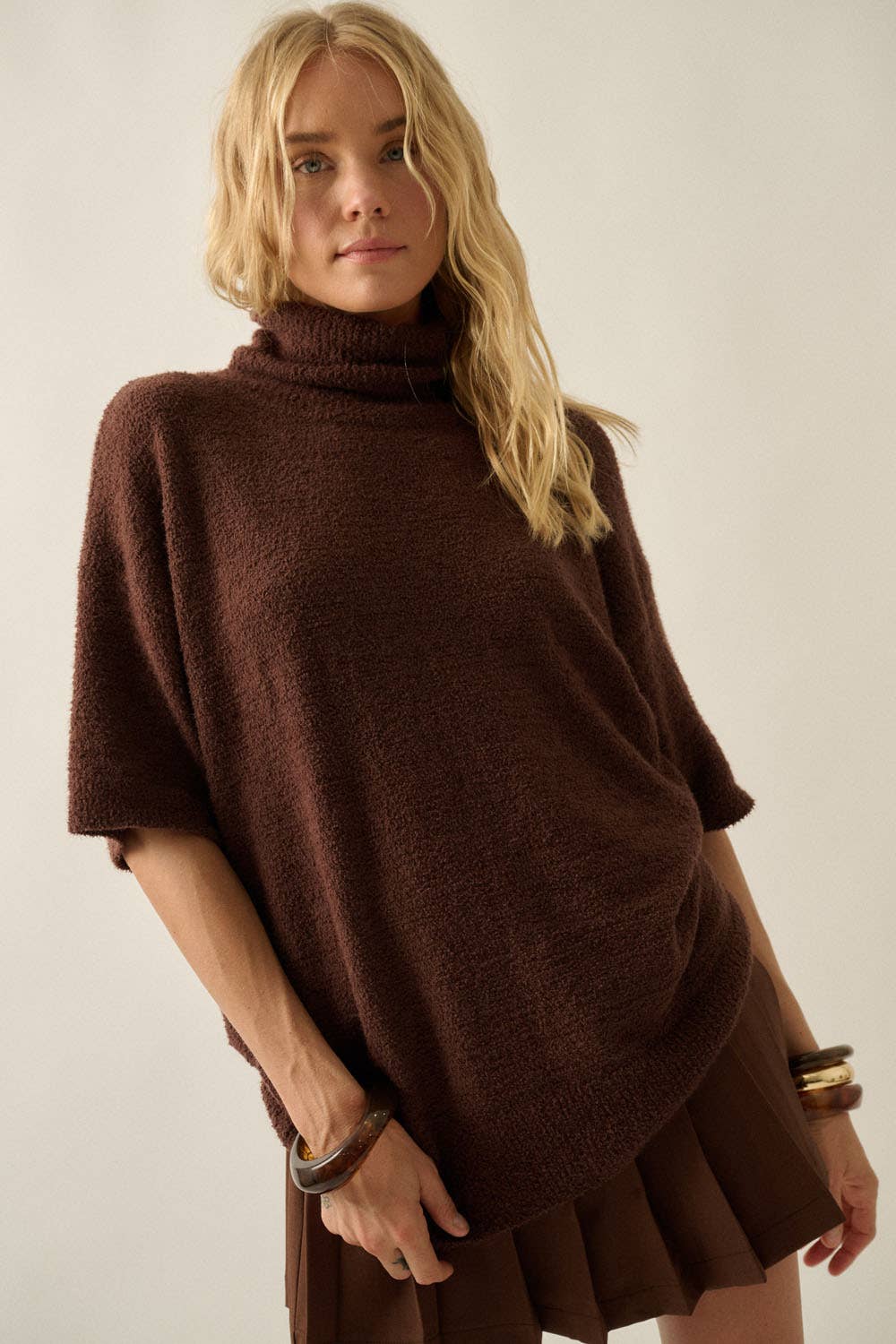 Short-Sleeve Cowl-Neck Sweater