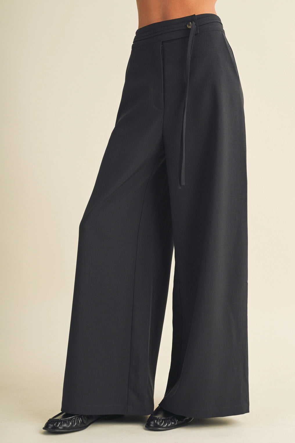 Asymmetric Tie-Waist Wide-Leg Trousers