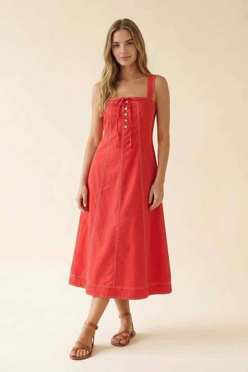 Contrast Stitich Red Dress