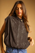Suede Zipper Front Vest Jacket