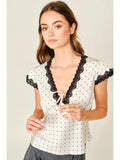 Polka Dot Satin Lace Top