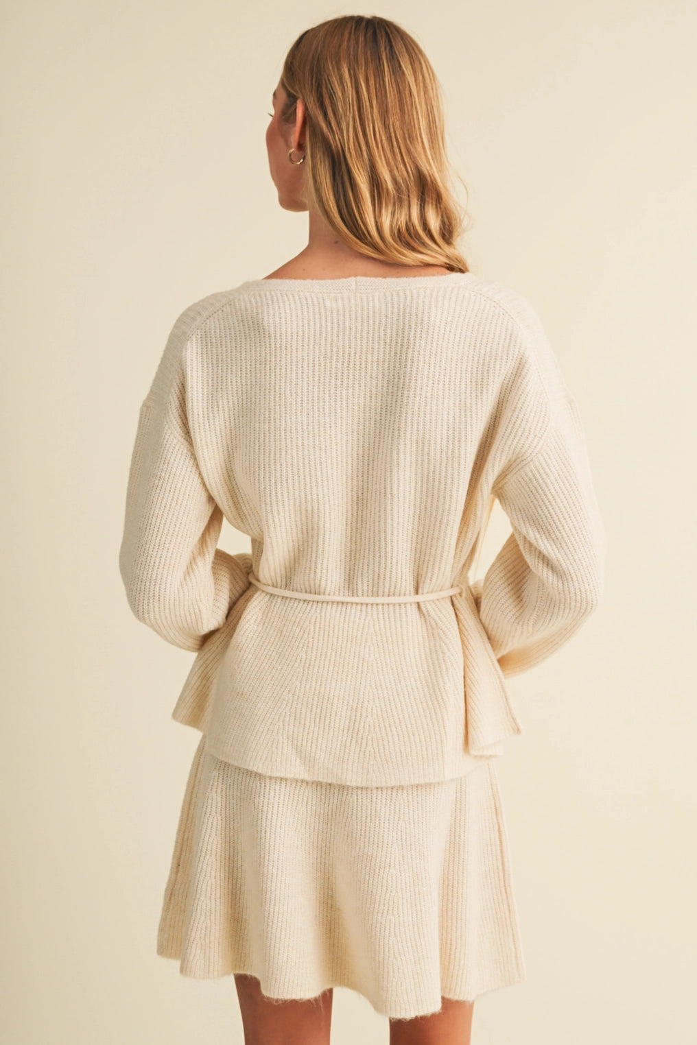 Drawstring Waist Peplum Knit Top