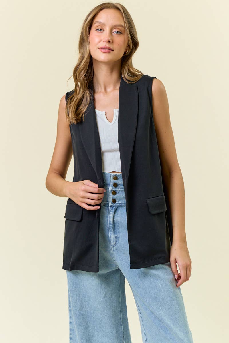 Shawl Neck Open Front Knit Vest Blazer