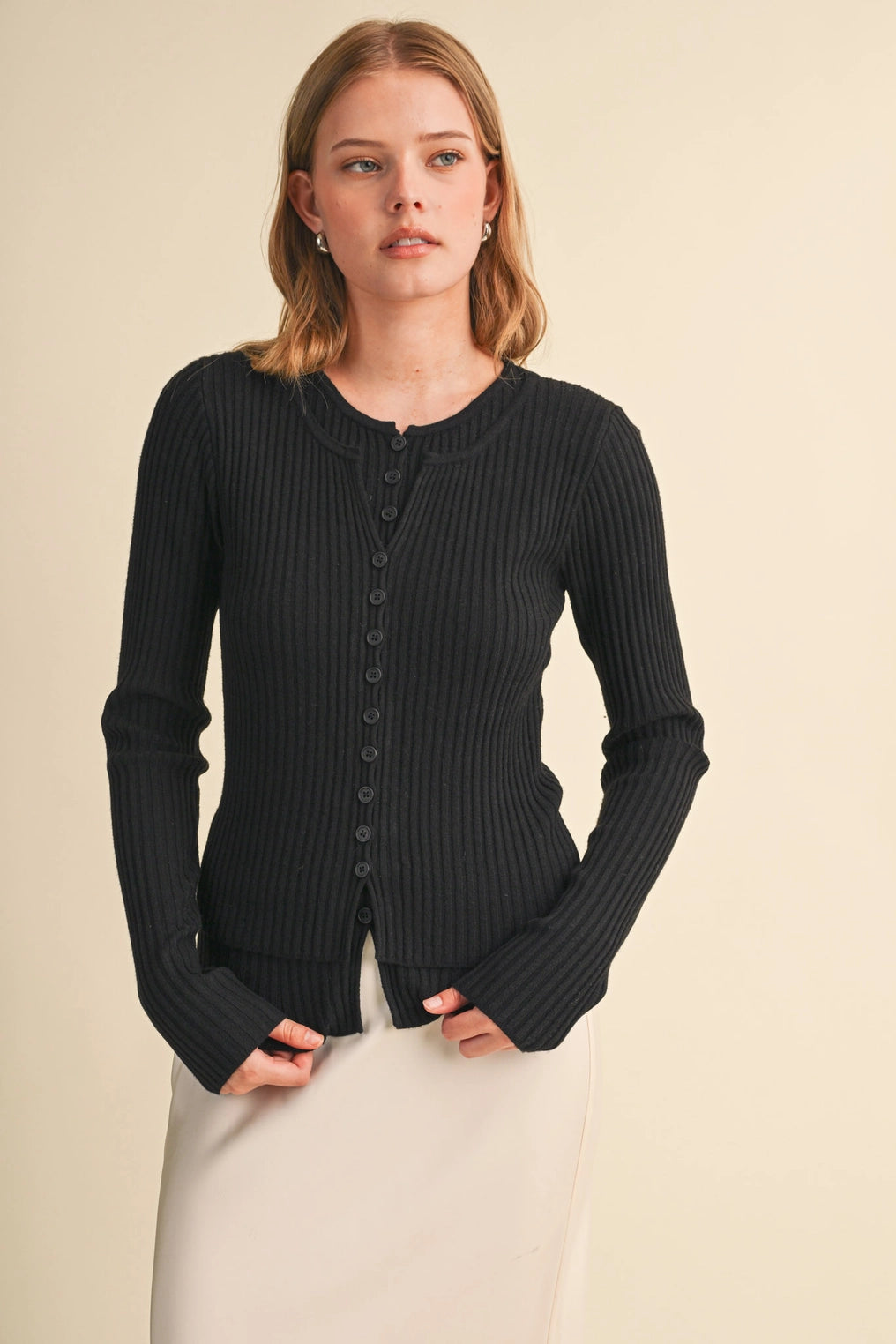 Ribbed Layered Sweater Cardigan