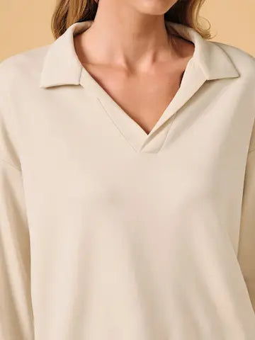 Johnny Collar Long Sleeve Oversize Polo Sweatshirt
