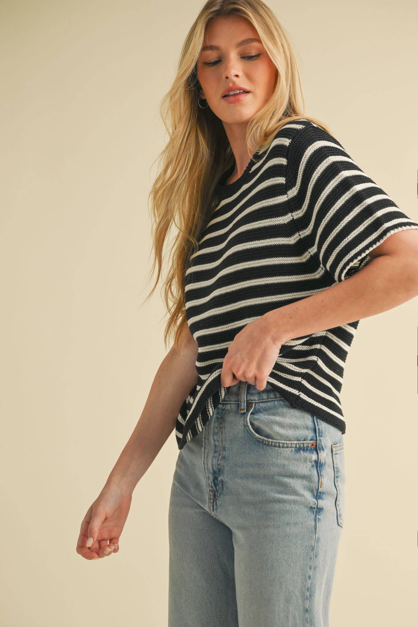 Short Sleeve Striped Sweater Top