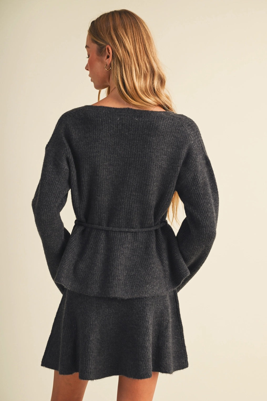 Drawstring Waist Peplum Knit Top