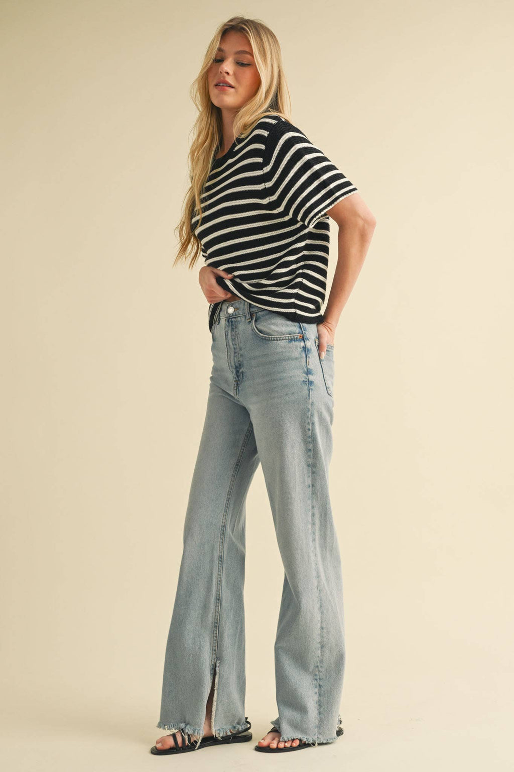 Short Sleeve Striped Sweater Top