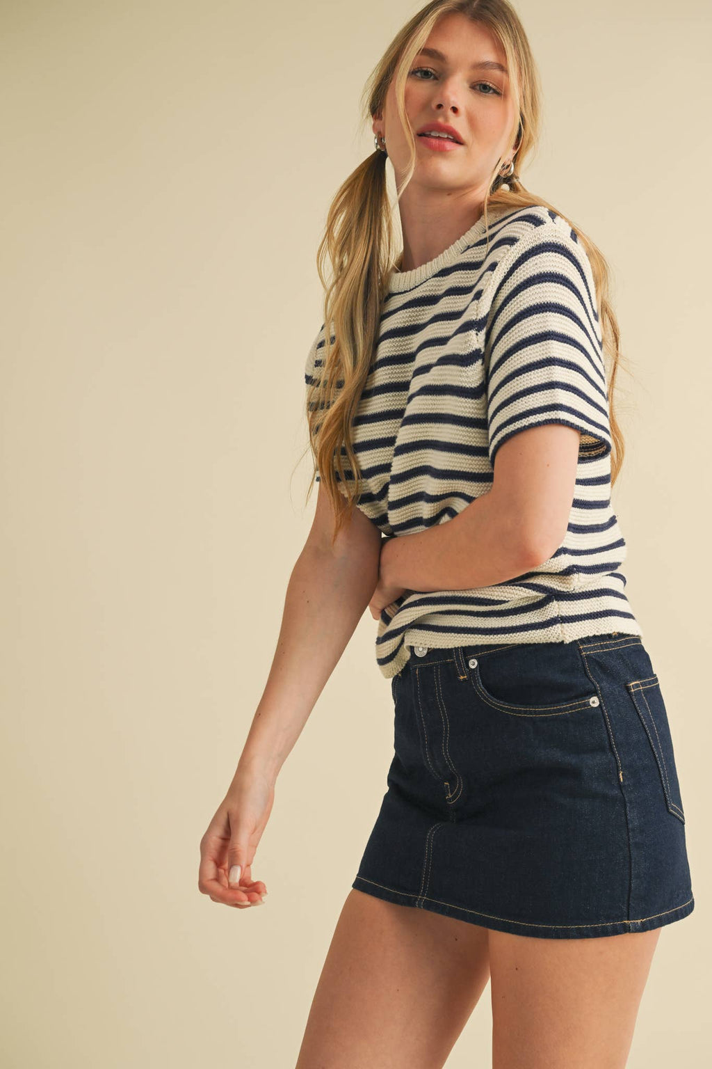 Short Sleeve Striped Sweater Top