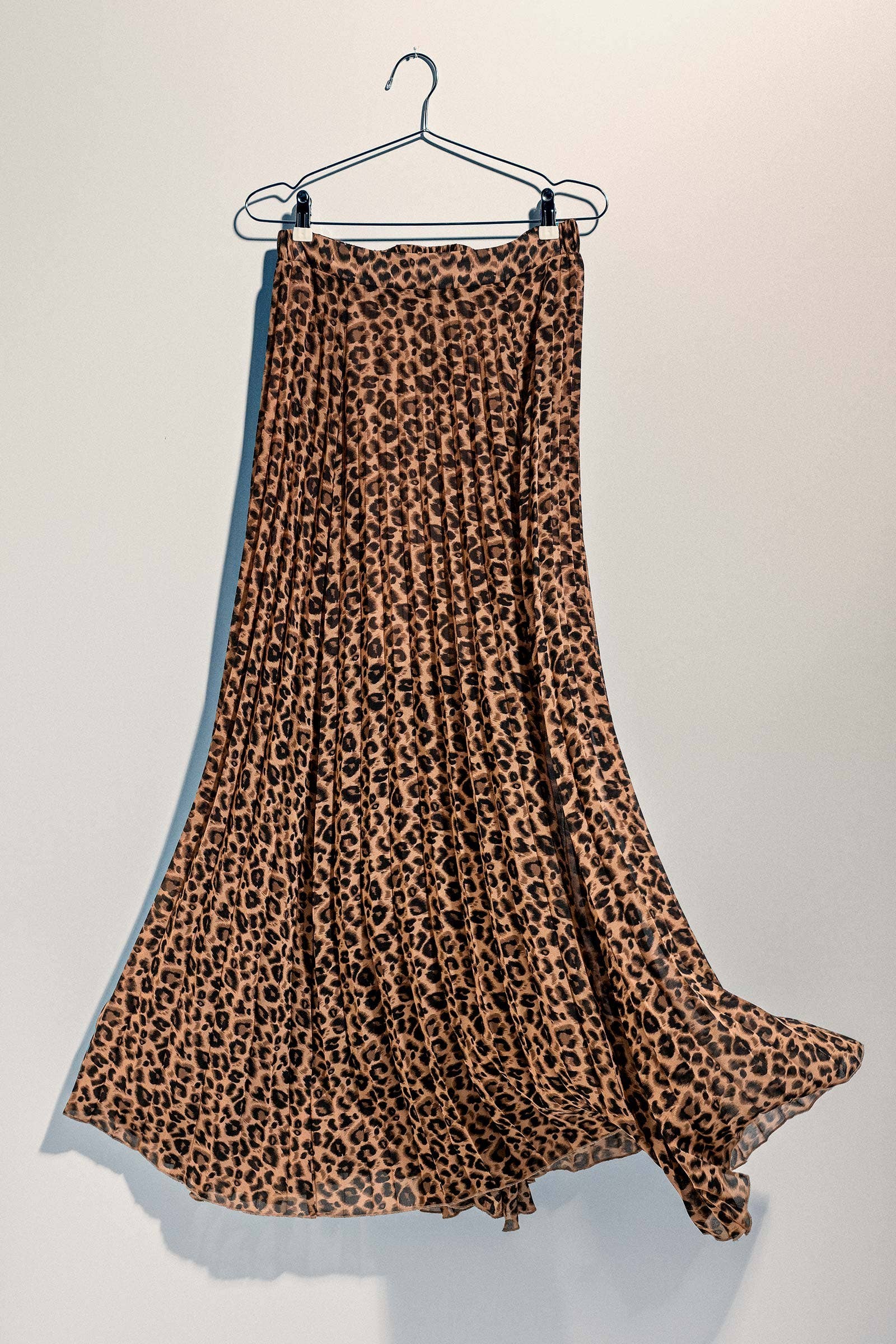 Sophisticated Leopard Print Pleated Flowy A Line Midi Skirt
