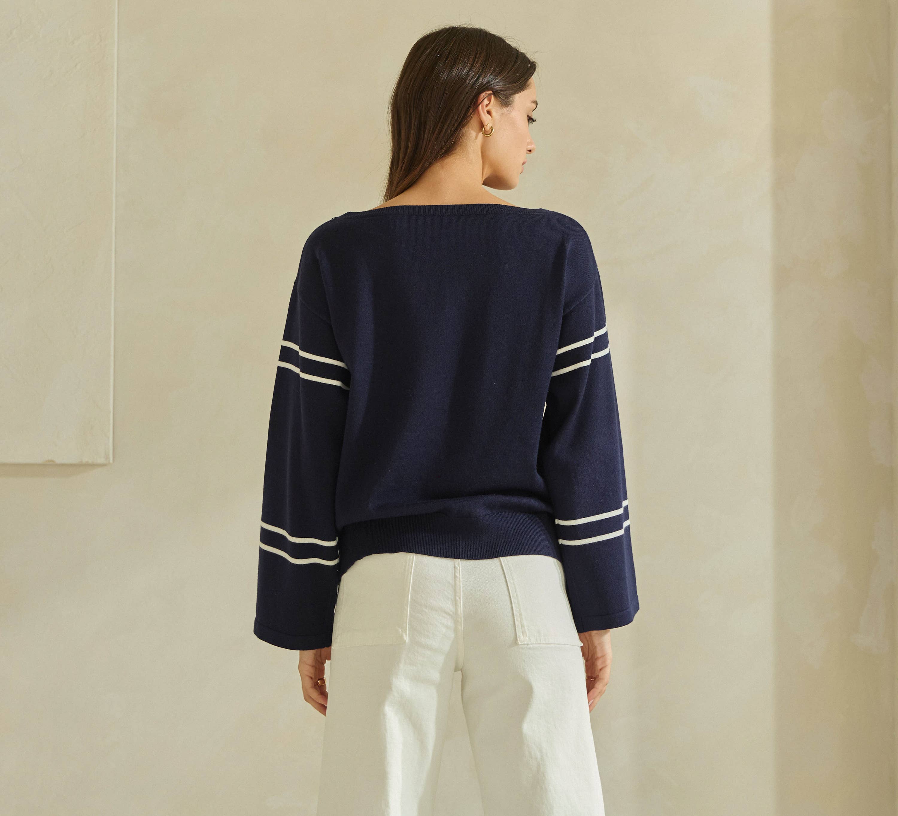 Boat Neck Striped Knit Top