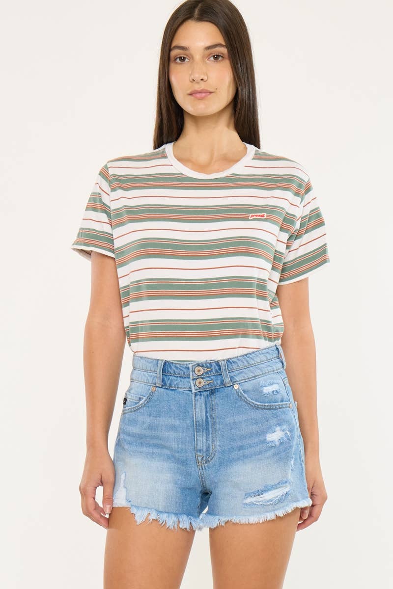 High Rise Double Waistband Mom Jean Shorts