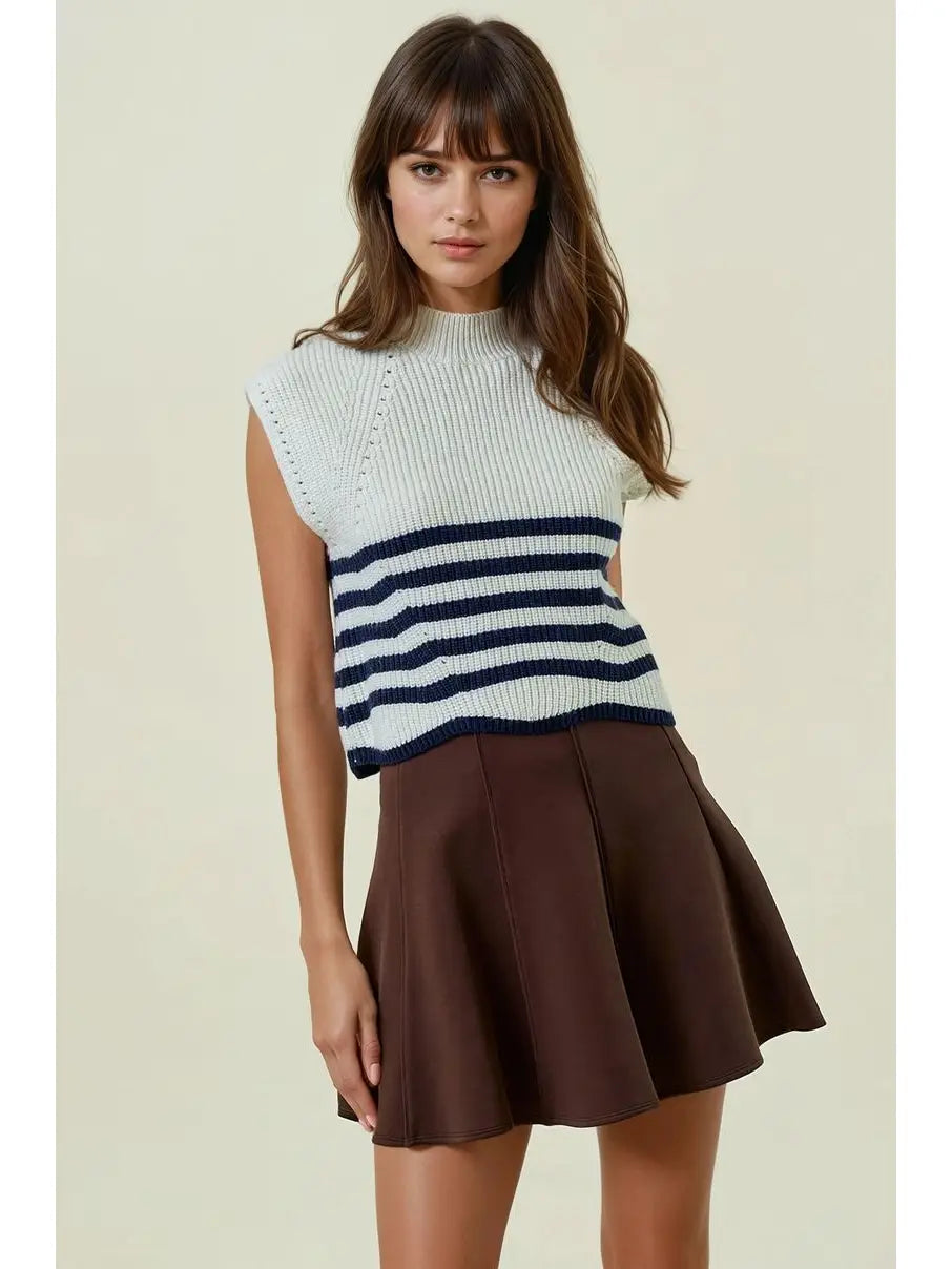 Sleeveless Striped Turtleneck