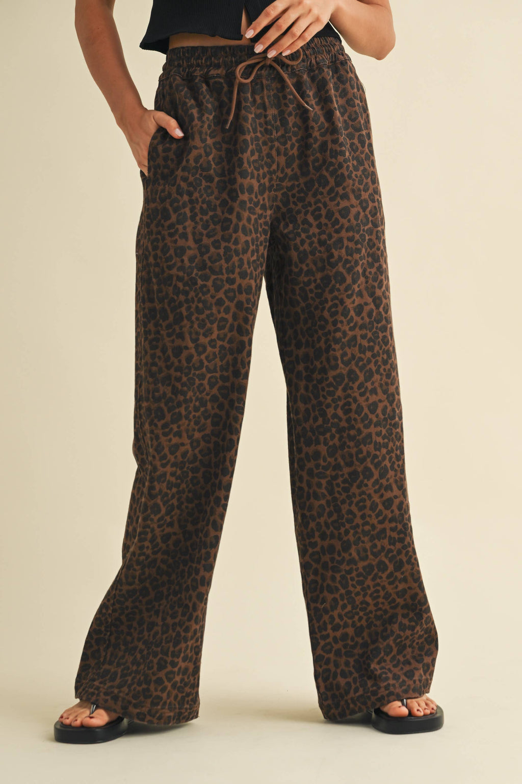 Leopard Print Denim Track Pant