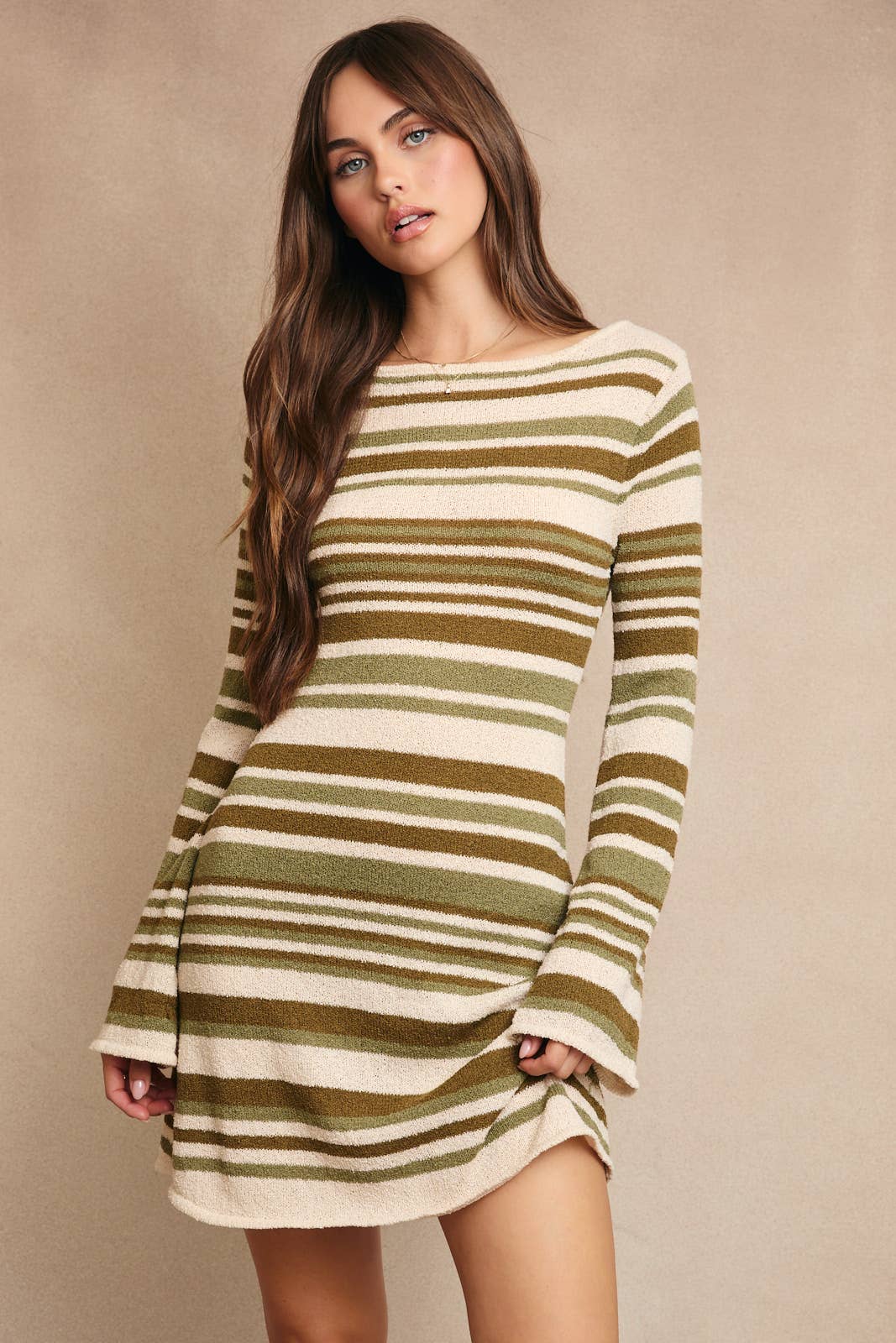 Boat Neck Bell Sleeve Sweater Dress