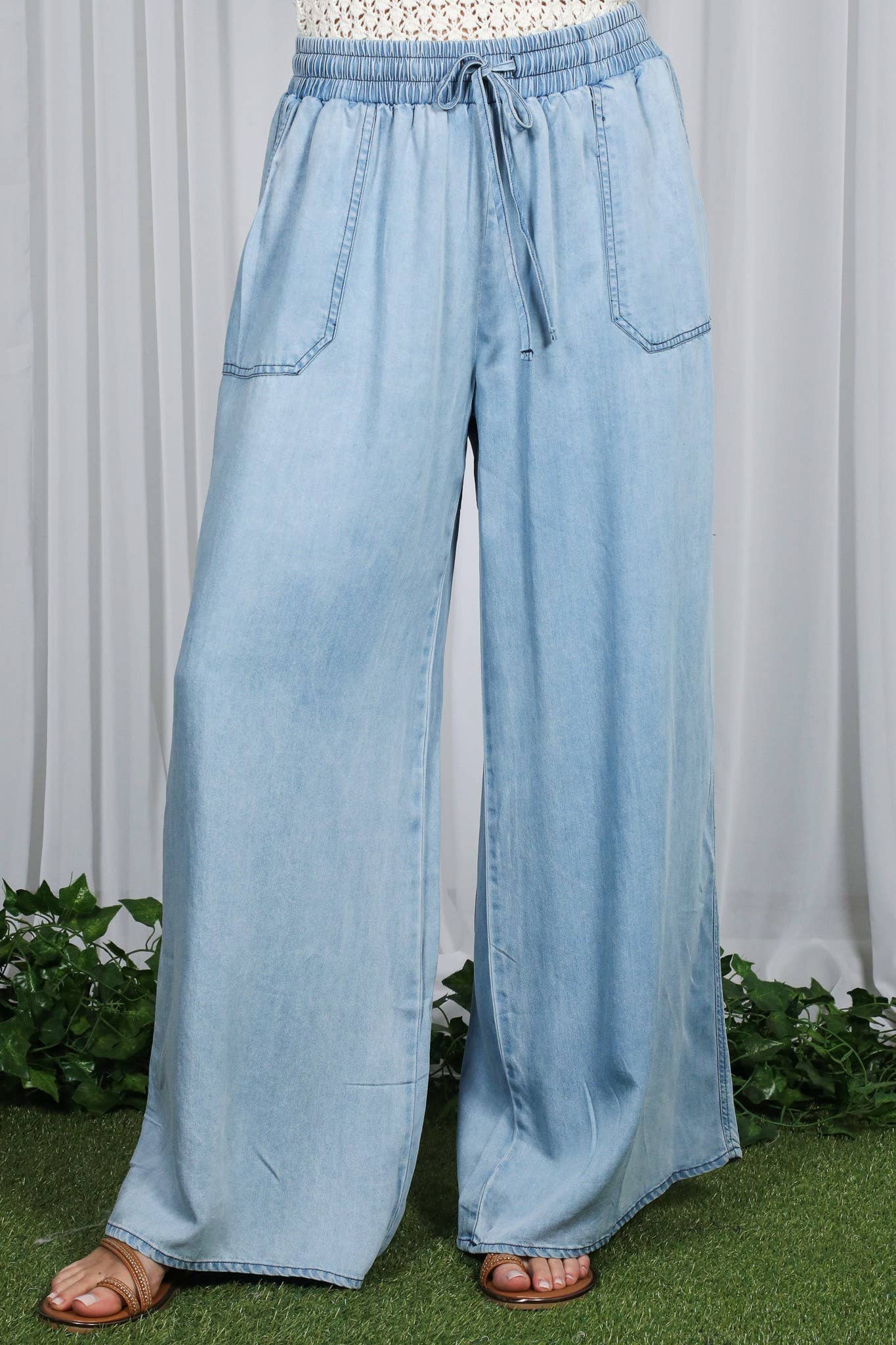 Wide Leg High Waist  Chambray Denim Pant