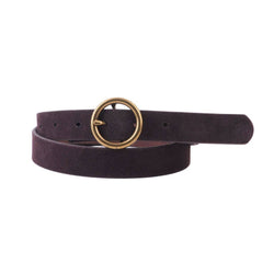 Brass-Toned Circle Buckle Leather Belt