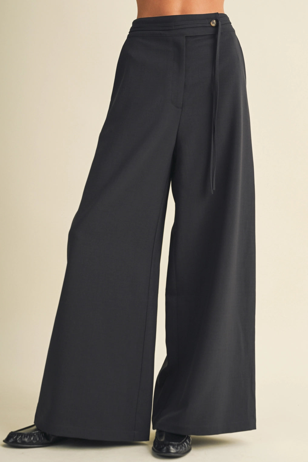 Asymmetric Tie-Waist Wide-Leg Trousers