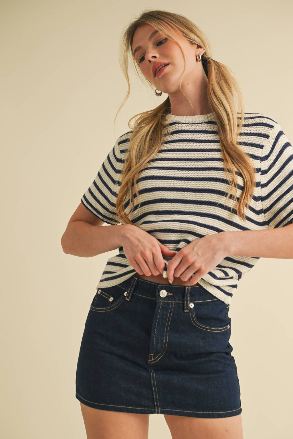 Short Sleeve Striped Sweater Top