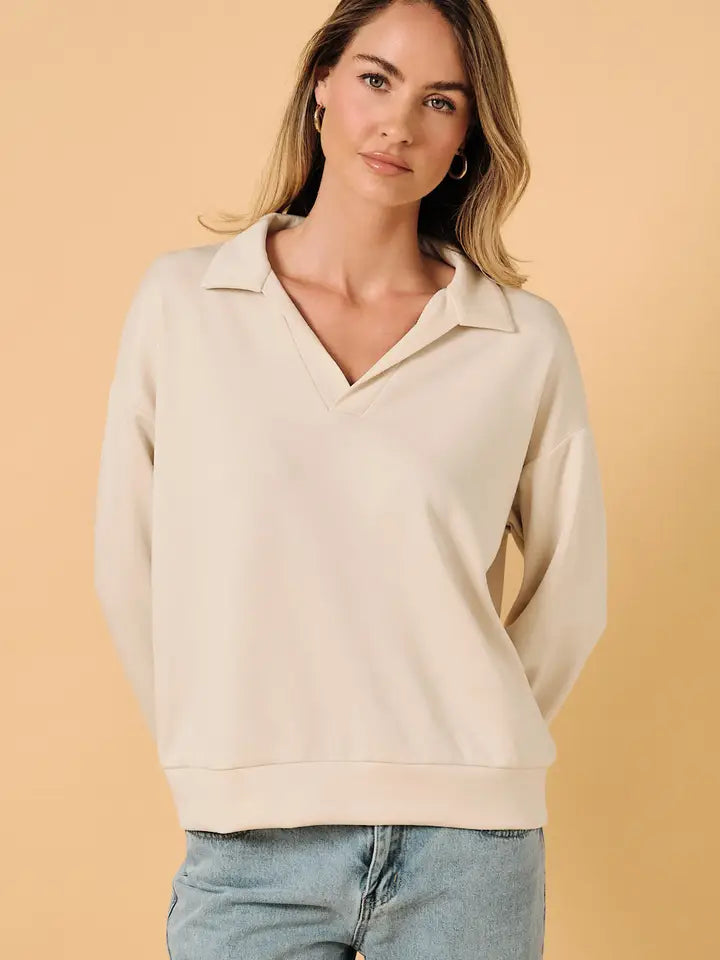 Johnny Collar Long Sleeve Oversize Polo Sweatshirt