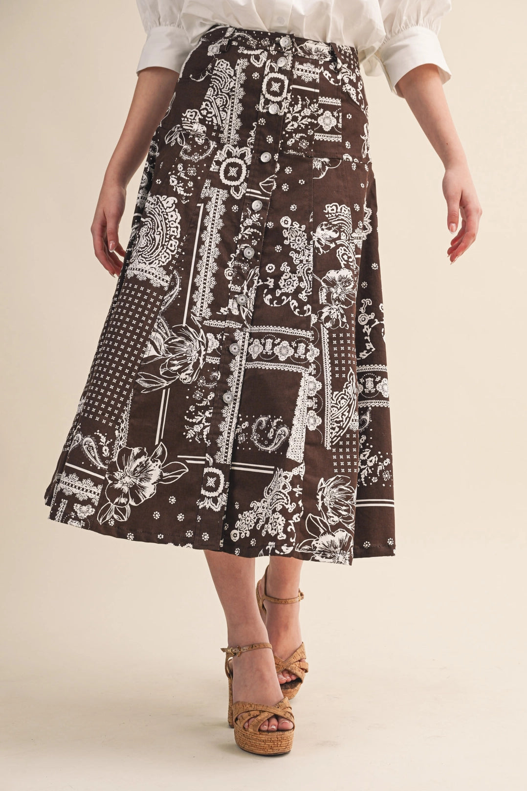 Paisley Denim Midi Skirt