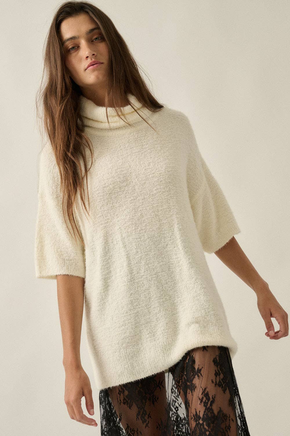 Short-Sleeve Cowl-Neck Sweater